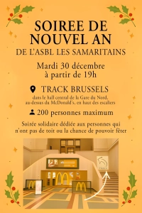 Nouvel an 2026, l'ASBL Les Samaritains organise une soirée solidaire dédiée aux personnes qui n'ont pas de toit ou la chance de pouvoir fêter.